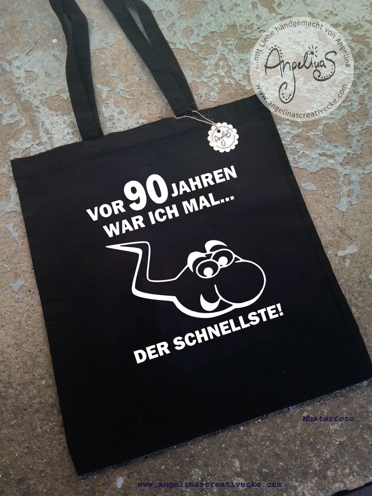 EinkaufsBeutel 90. Geburtstag "Ich war der Schnellste" BaumwollBeutel