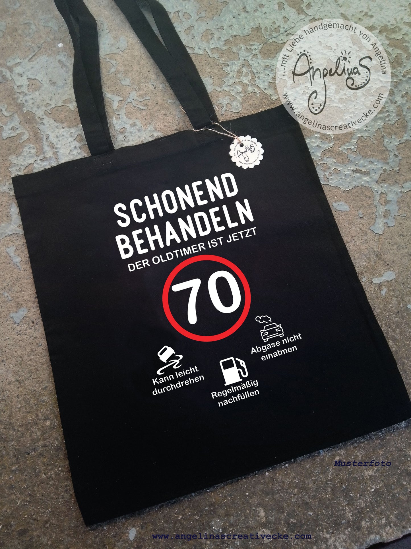 EinkaufsBeutel 70. Geburtstag "Schonend behandeln" BaumwollBeutel