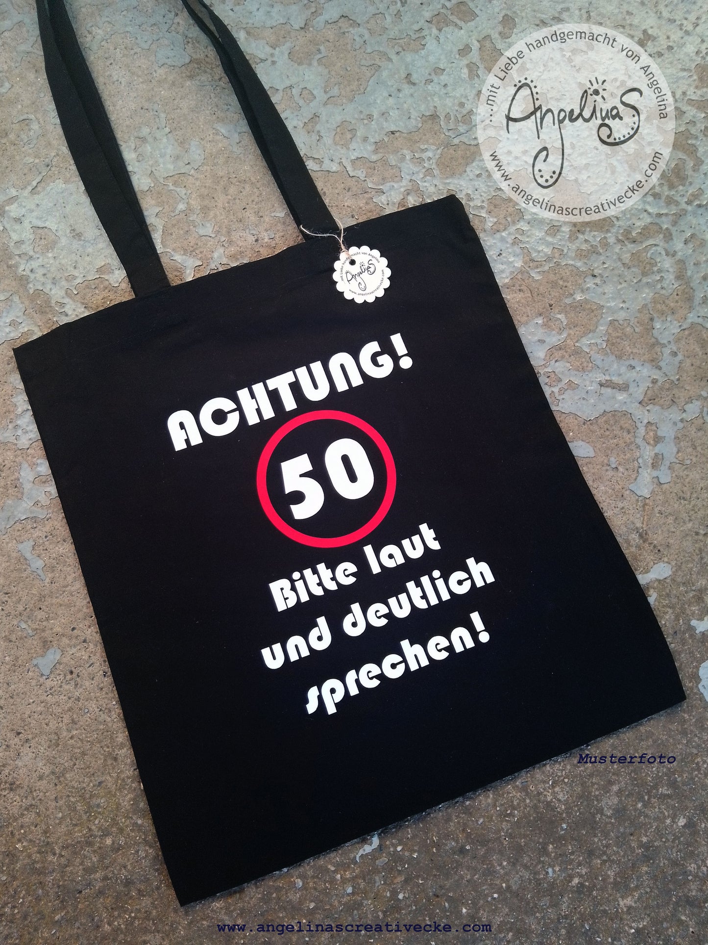 EinkaufsBeutel 50. Geburtstag "laut und deutlich sprechen" BaumwollBeutel