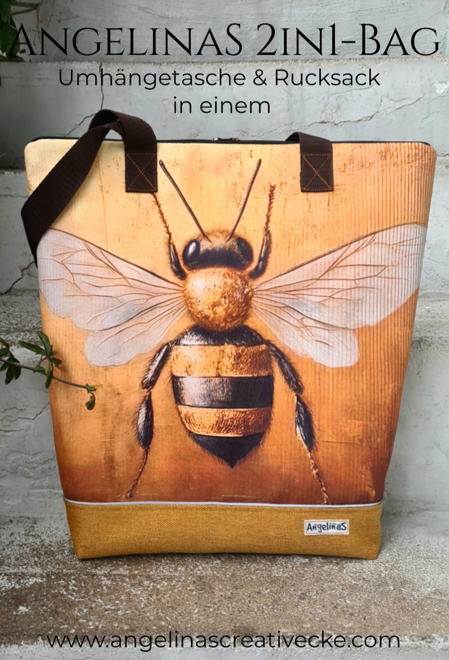 AngelinaS 2in1-Bag -  Rucksack und Tasche in einem! Einzelstück! "BienenLiebe"