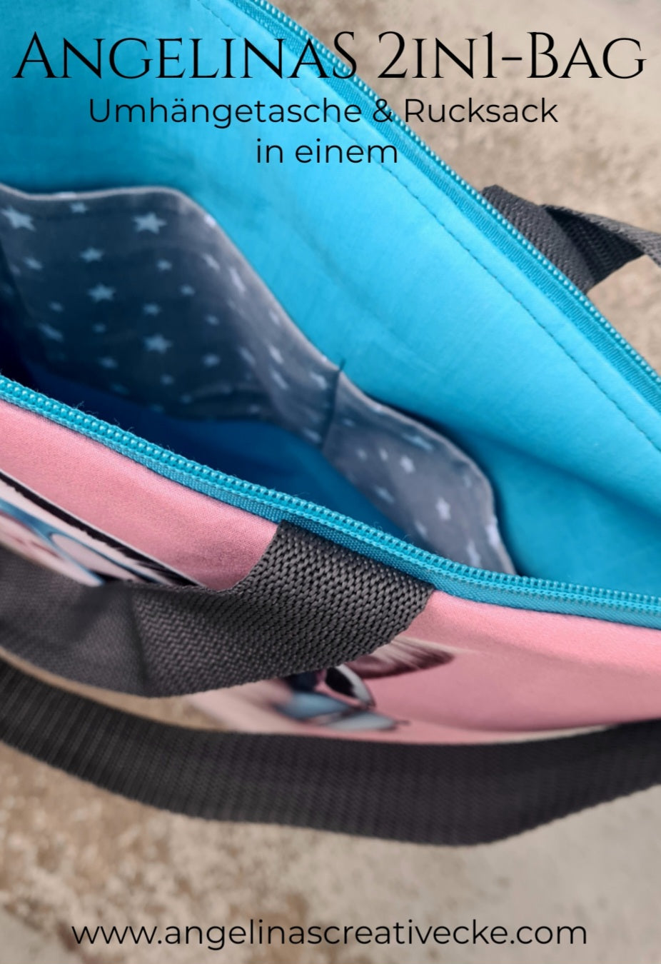 AngelinaS 2in1-Bag -  Rucksack und Tasche in einem! Einzelstück! "Cat and Coffee"