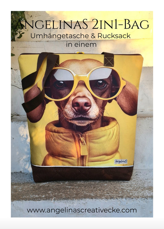 AngelinaS 2in1-Bag -  Rucksack und Tasche in einem! Einzelstück! "Dackel cool"