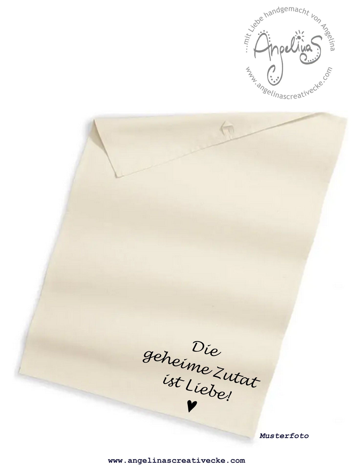 Geschirrtuch inkl. Kochlöffel "Die geheime Zutat ist Liebe" Bio Baumwolle