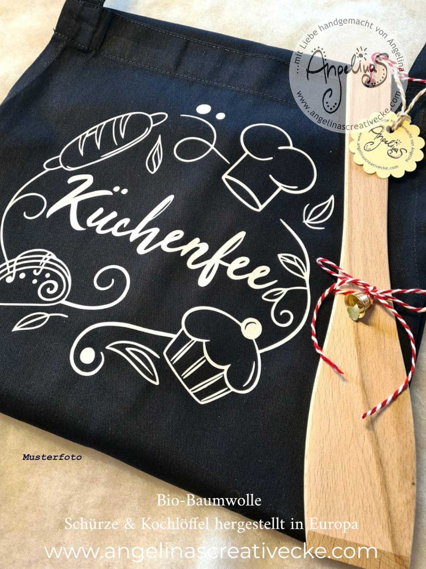 Schürze inkl. Kochlöffel "Küchenfee" Bio Baumwolle
