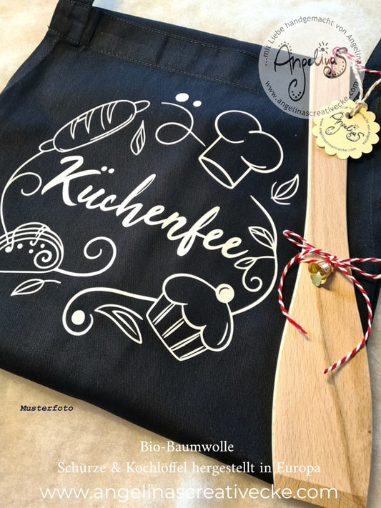Schürze inkl. Kochlöffel "Küchenfee" Bio Baumwolle