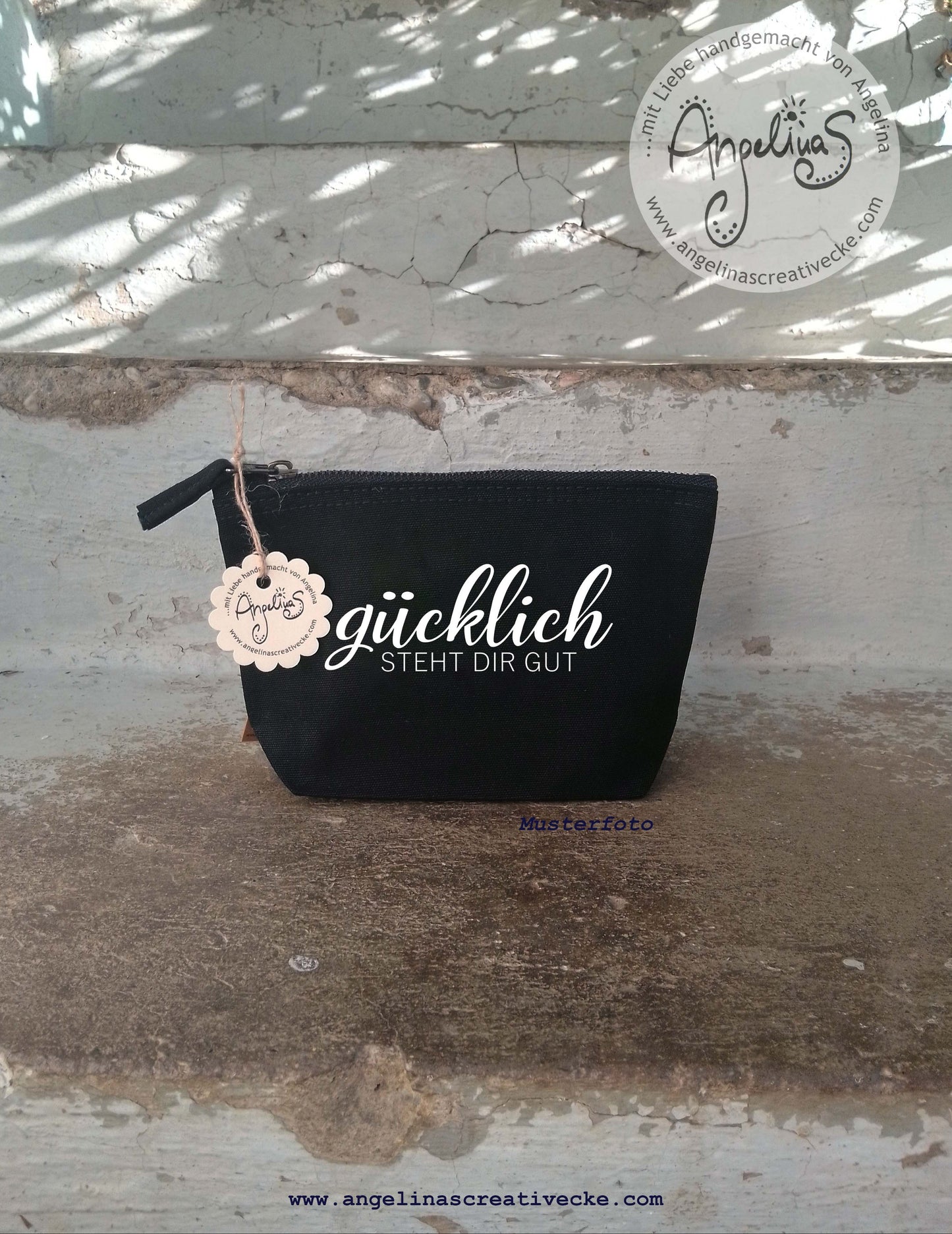 KosmetikTascherl "glücklich steht dir gut" BaumwollTasche