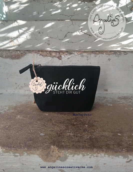KosmetikTascherl "glücklich steht dir gut" BaumwollTasche