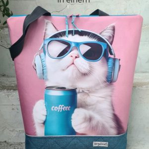 AngelinaS 2in1-Bag - Rucksack und Tasche in einem! Einzelstück! "Cat and Coffee"