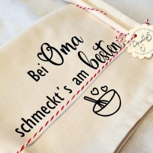 Geschirrtuch inkl. Kochlöffel "Bei Oma schmeckt´s am besten" Bio Baumwolle