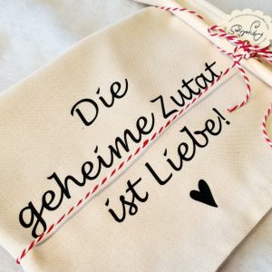 Geschirrtuch inkl. Kochlöffel "Die geheime Zutat ist Liebe" Bio Baumwolle