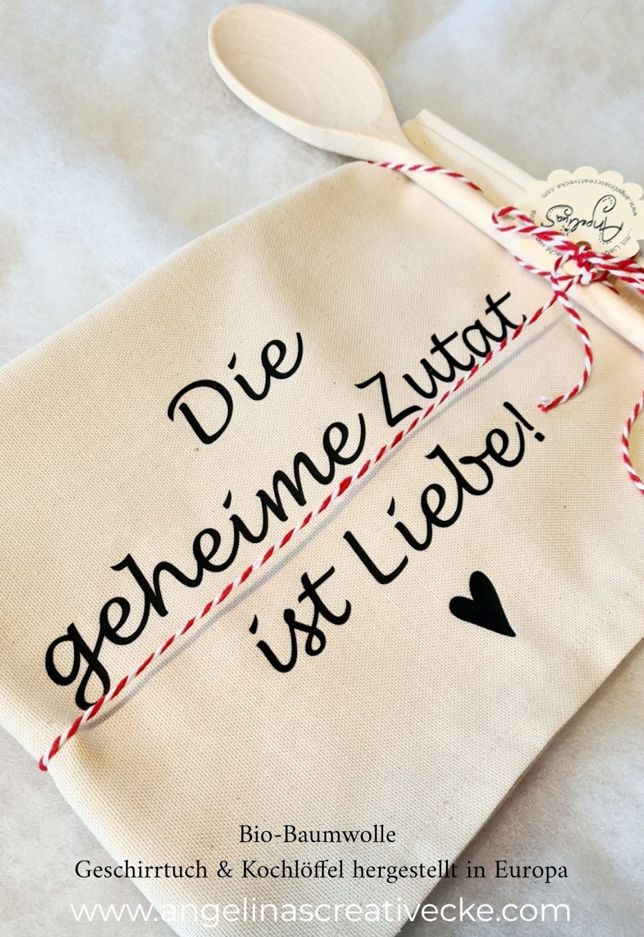 Geschirrtuch inkl. Kochlöffel "Die geheime Zutat ist Liebe" Bio Baumwolle
