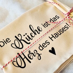 Geschirrtuch inkl. Kochlöffel "Die Küche ist das Herz des Hauses" Bio Baumwolle