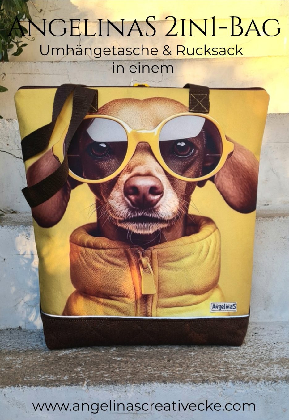 AngelinaS 2in1-Bag - Rucksack und Tasche in einem! Einzelstück! "Dackel cool"