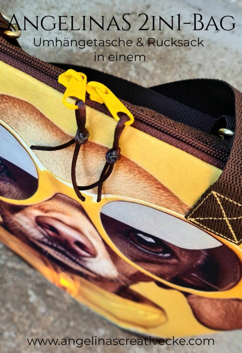 AngelinaS 2in1-Bag - Rucksack und Tasche in einem! Einzelstück! "Dackel cool" – Bild 2