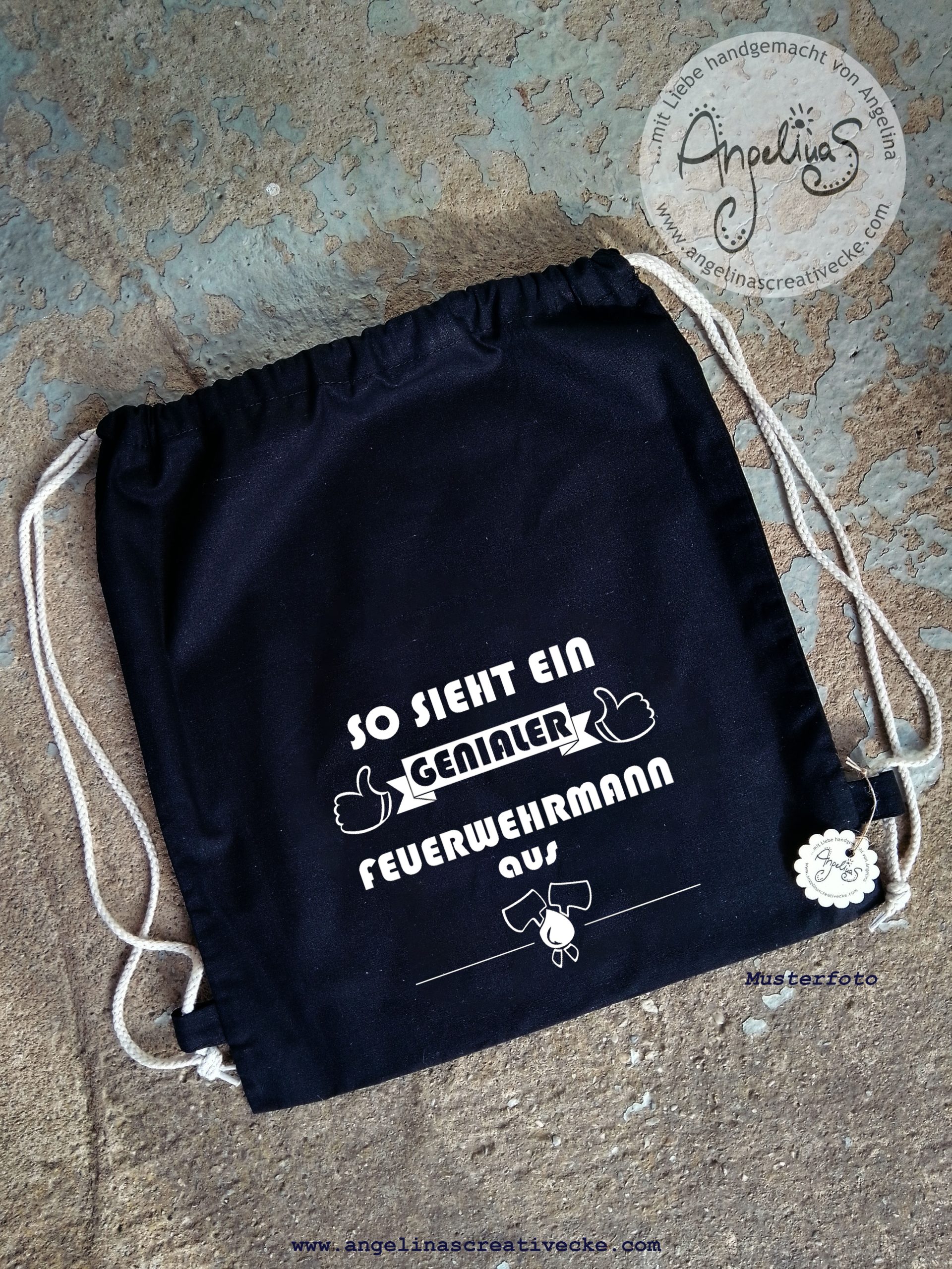 TurnBeutel lustig "Genialer Feuerwehrmann" BaumwollBeutel