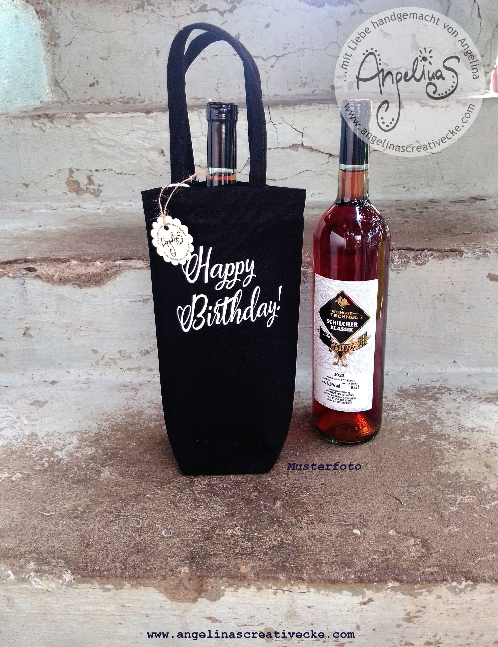 Flaschentasche Geburtstag "Happy Birthday" Baumwolltasche – Bild 2