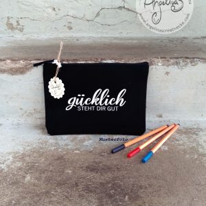 Tascherl flach für Accessoires "glücklich steht dir gut" Baumwolle