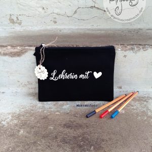 Tascherl flach für Accessoires "Lehrerin mit Herz" Baumwolle
