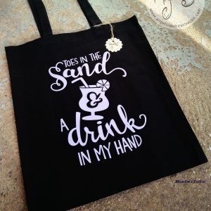 EinkaufsBeutel lustig "Toes in the sand and a drink in my hand"  BaumwollBeutel